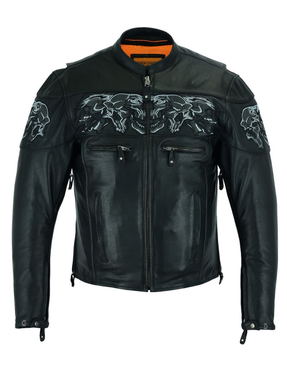 Men's Leather Racing Jacket with Reflective Skulls Heavy Duty