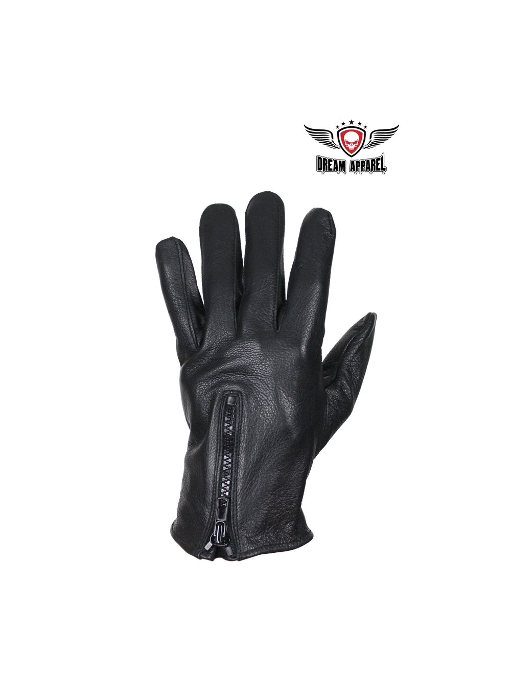 Deer Skin Leather Gloves W/ Zipper - Black