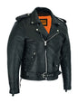 Dream Apparel Mens Classic Police Style Motorcycle Jacket With Side Laces Silver Hardware