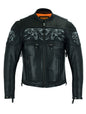 Men's Leather Racing Jacket with Reflective Skulls Heavy Duty